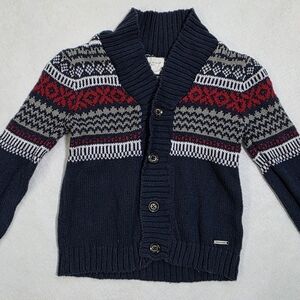 Fair Isle Boy 3T Shawl Collar Cardigan Sweater Navy Button Holiday Winter Scandi